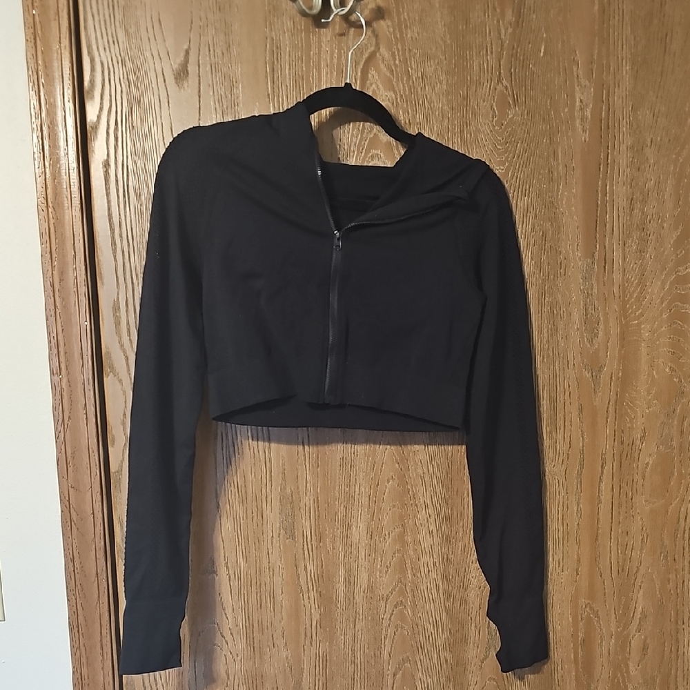 Cropped Black Zip-Front Hoodie - Women